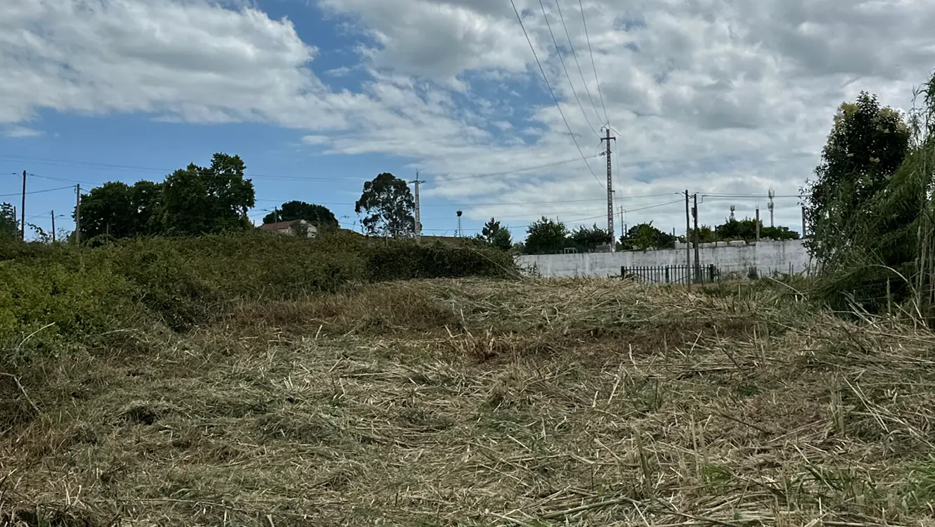 Depois: o terreno já limpo, com o céu e os postes ao fundo
